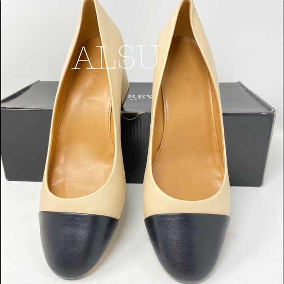 J.Crew Bryan Leather Cap-Toe Block Heels Beige - Picture 3 of 8